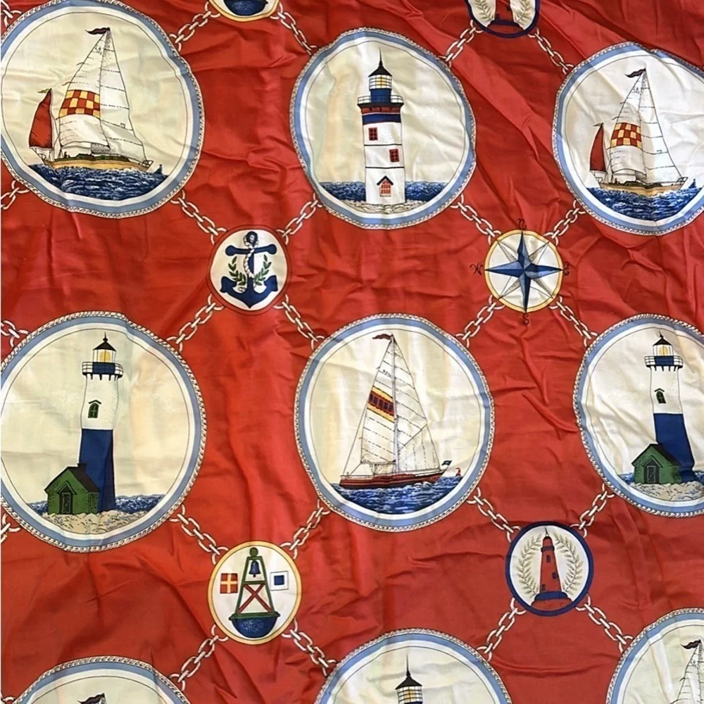 Custom Made Twin Sz Lighthouse Print - Attached Bed Skirt & Decorative Cording